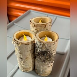 Set of 3 Real Birch Candleholders!